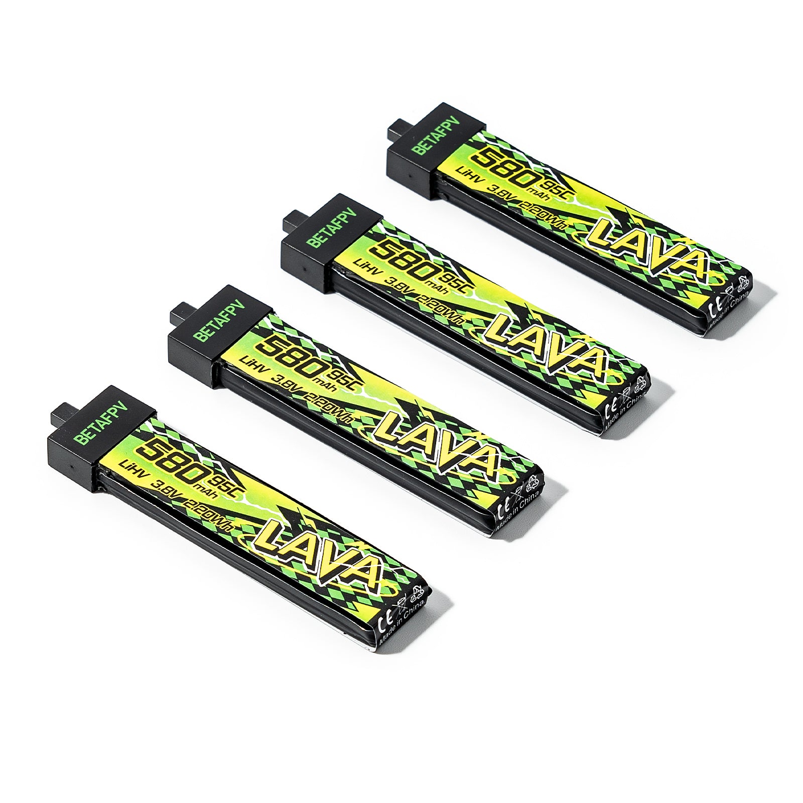 Four BETAFPV LAVA II 580mAh 1S batteries